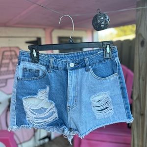 two tone denim shorts